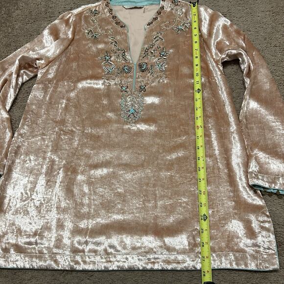 Soft Surroundings Velvet Moroccan Boho Beaded Embellished Blouse Size Medium - Picture 2 of 8
